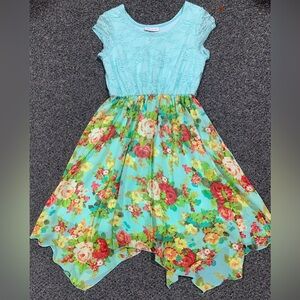 Bonnie Jean Aqua Floral Lace Dress